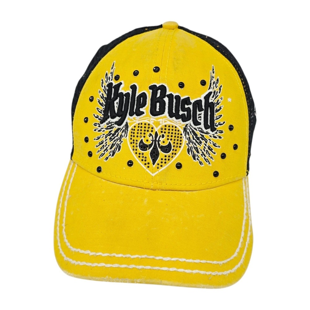 Kyle Busch Trucker Hat Nascar M&M's Racing‎ Mesh Back Yellow Wings Y2K Studded